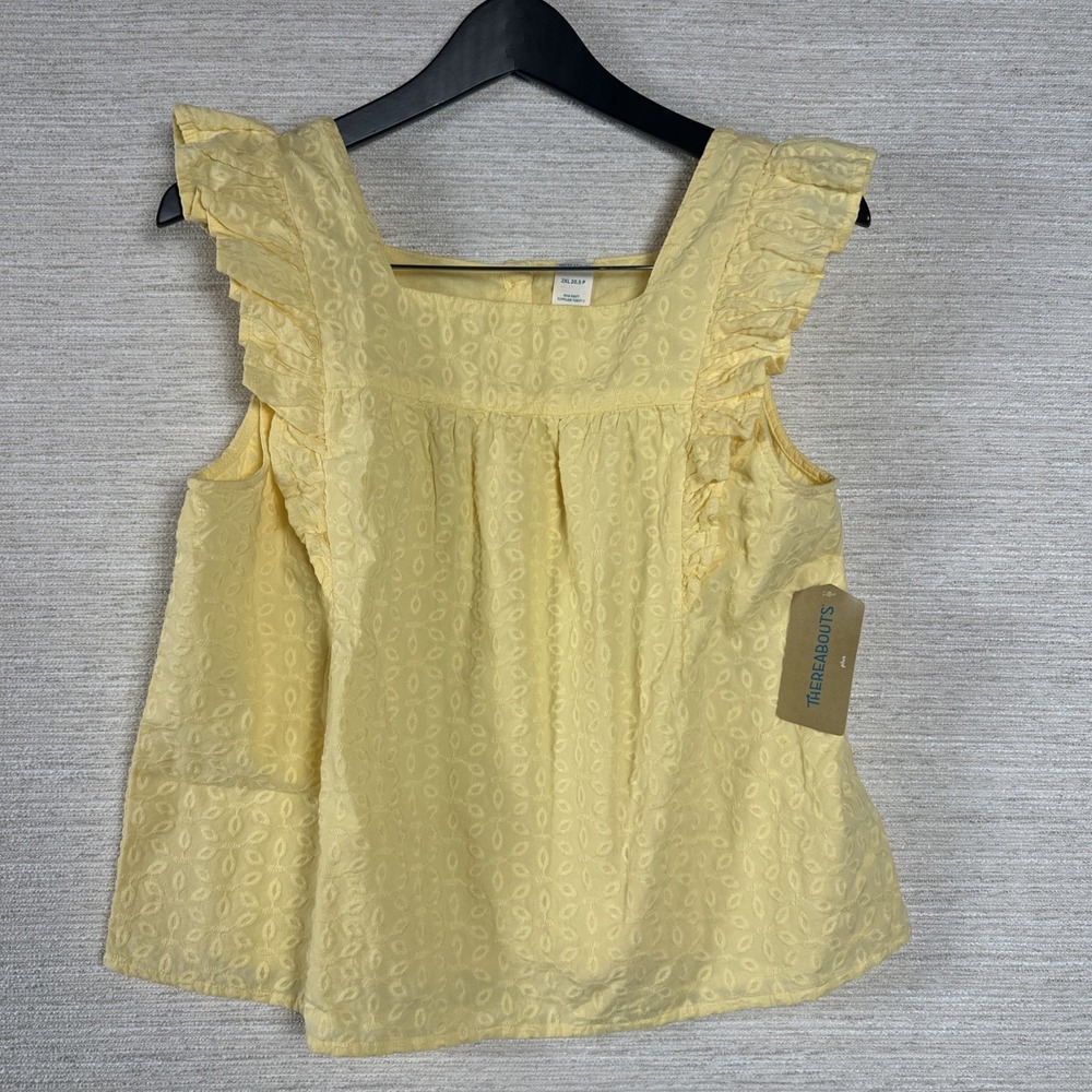 Thereabouts Girls Plus 2XL 20.5 Yellow Eyelet Ruffle Tank Top Cottagecore Summer